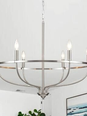 6 - Light Dimmable Wagon Wheel Chandelier